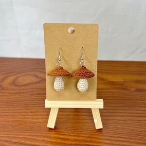 Brown Crochet Mushroom Earrings